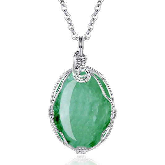 XIANNVXI Green Aventurine Healing Crystal Necklace Wire Wrapped Oval Stone Gemstone Pendant Necklaces Natural Spiritual Reiki Witchcraft Quartz Jewelry for Women