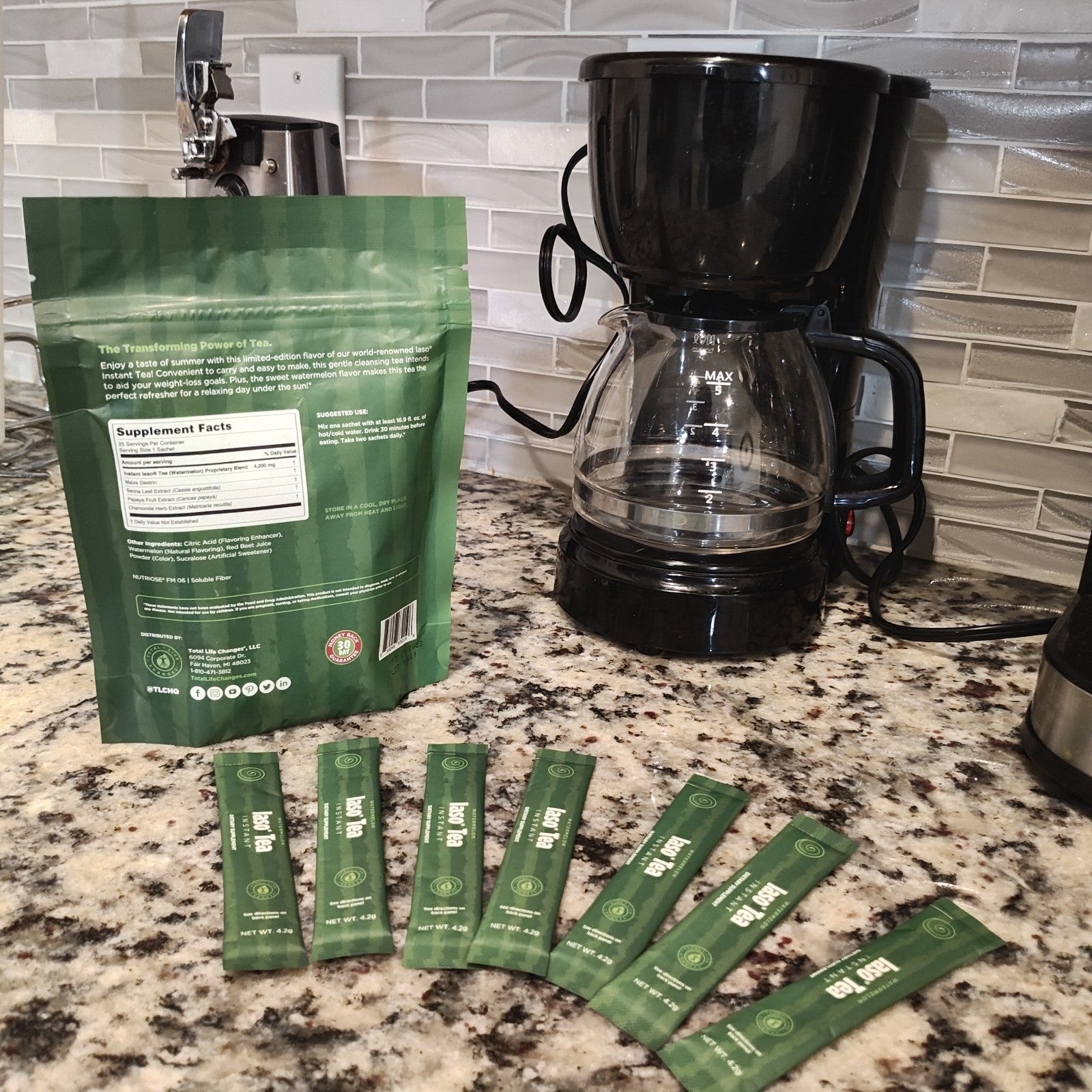 Authentic TLC Iaso Instant Tea 3 Day  Supply - 6 Sachets Watermelon 