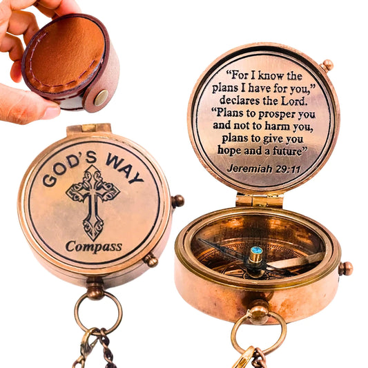 Gods Way Compass - Baptism Gifts for Boys Christian Gifts for Men Catholic Gifts Gifts for Teen Boys Graduation Gifts Inspirational Gifts for Woman Sentimental Gifts (for I Know The Plans)